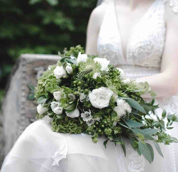 “Forest green” cascade bridal bouquet