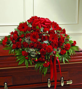 Red half casket spray