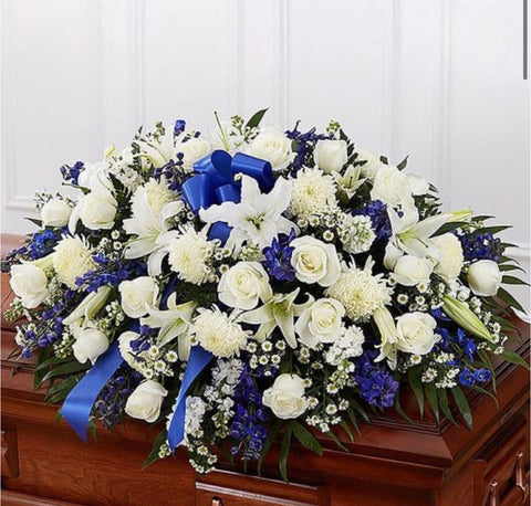 Blue and white half casket cover