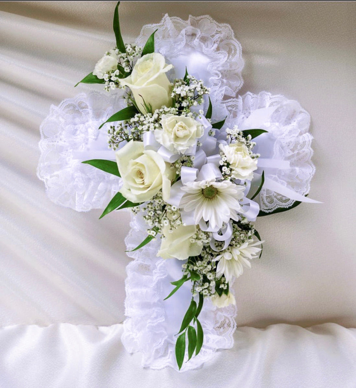 White flower casket pillow