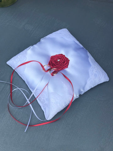 Red Rose Wedding Ring Bearer Pillow