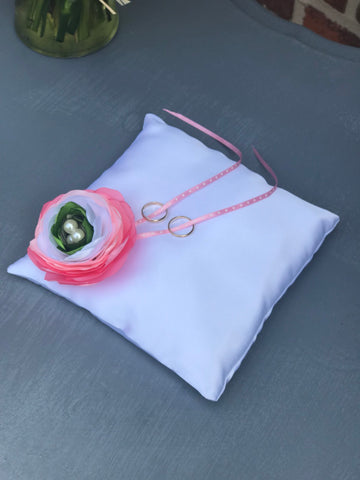 Pink Ranunculus flower ring bearer pillow